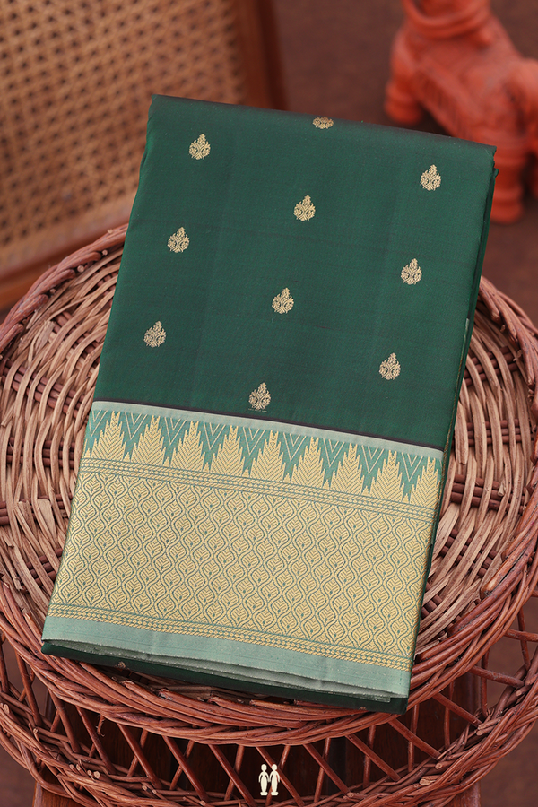 Kanchipuram Silk Saree In Forest Green With Zari Buttas