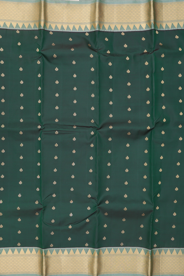 Kanchipuram Silk Saree In Forest Green With Zari Buttas