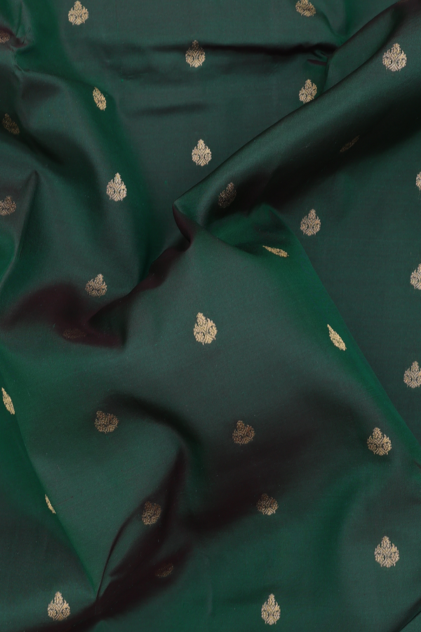 Kanchipuram Silk Saree In Forest Green With Zari Buttas