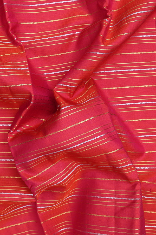 Kanchipuram Silk Saree In Coral Pink With Stripes Design