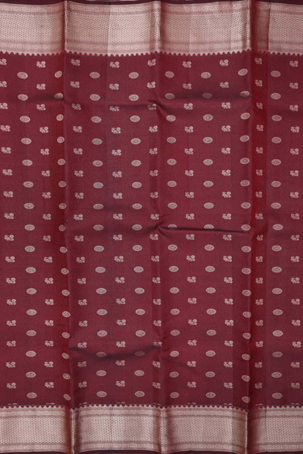 Kanchipuram Silk Saree In Maroon Along Stripes With Buttas