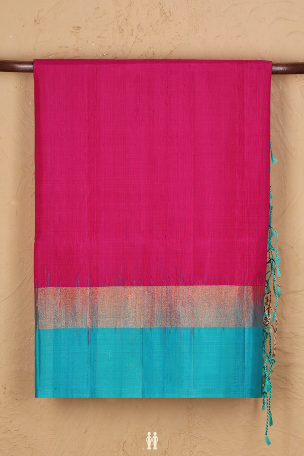 Raw Silk Saree In Dark Pink With Ganga Jamuna Border