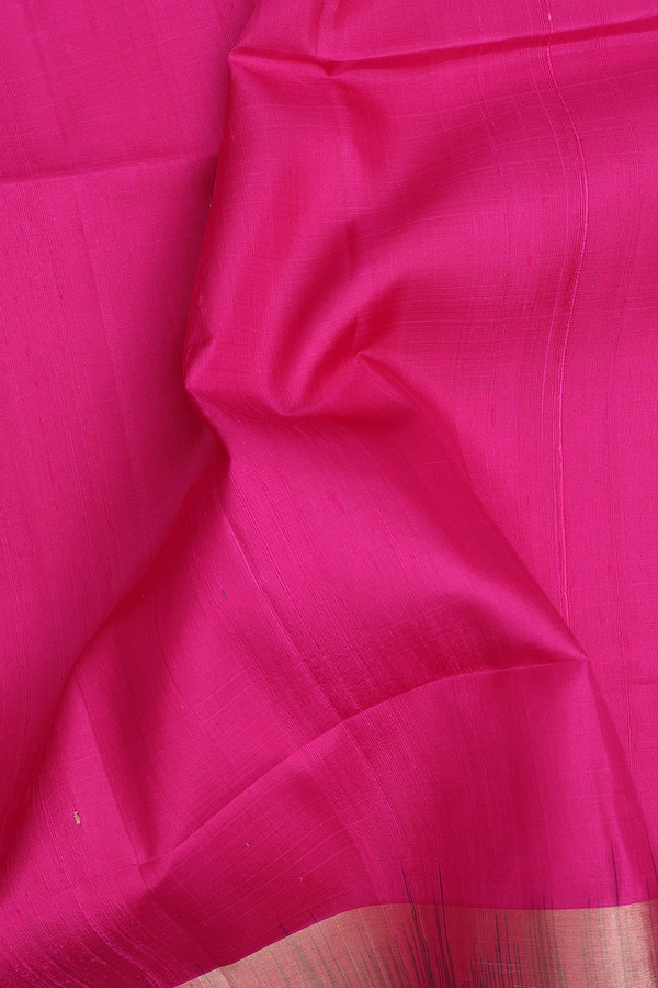 Raw Silk Saree In Dark Pink With Ganga Jamuna Border