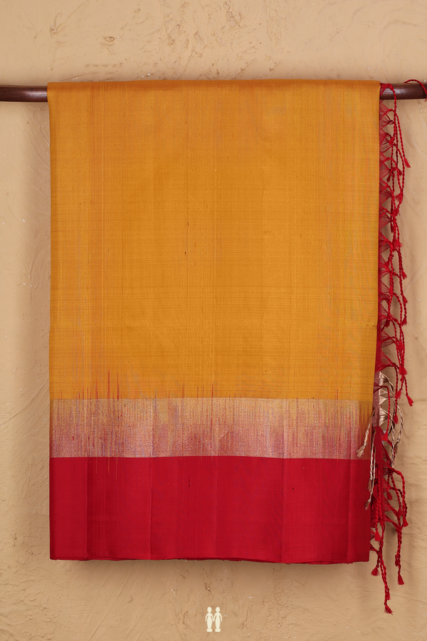 Raw Silk Saree In Honey Orange With Ganga Jamuna Border