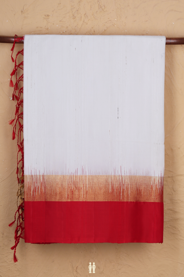 Raw Silk Saree In Plain White With Contrast Border