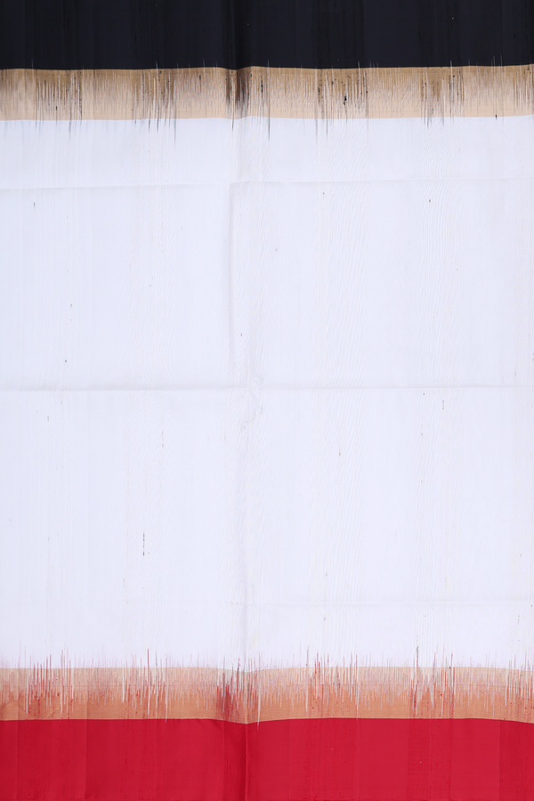 Raw Silk Saree In Plain White With Contrast Border