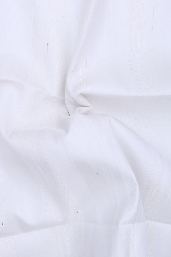 Raw Silk Saree In Plain White With Contrast Border