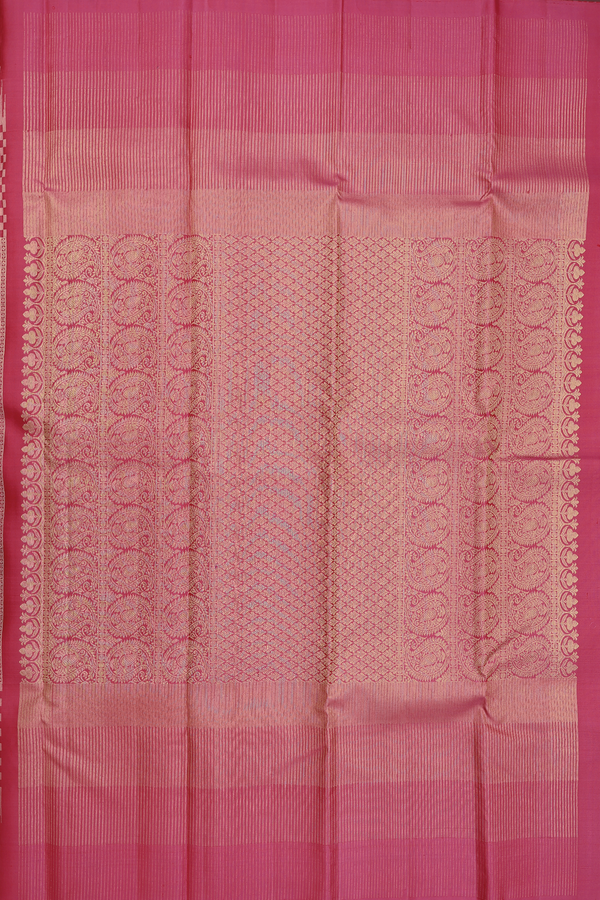 Kanchipuram Silk Saree In Punch Pink With Checks Design