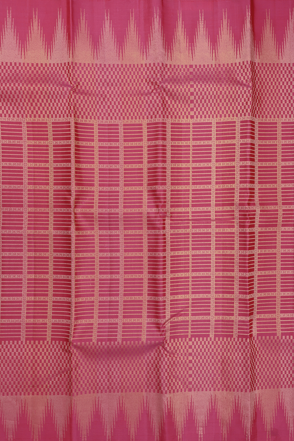 Kanchipuram Silk Saree In Punch Pink With Checks Design