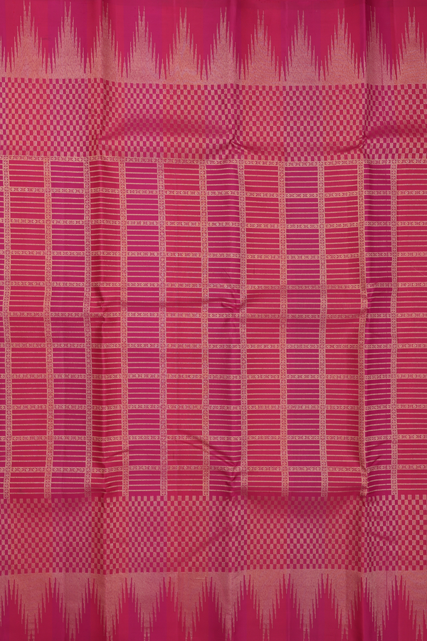 Kanchipuram Silk Saree In Red And Magenta With Checks Design