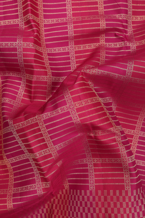 Kanchipuram Silk Saree In Red And Magenta With Checks Design