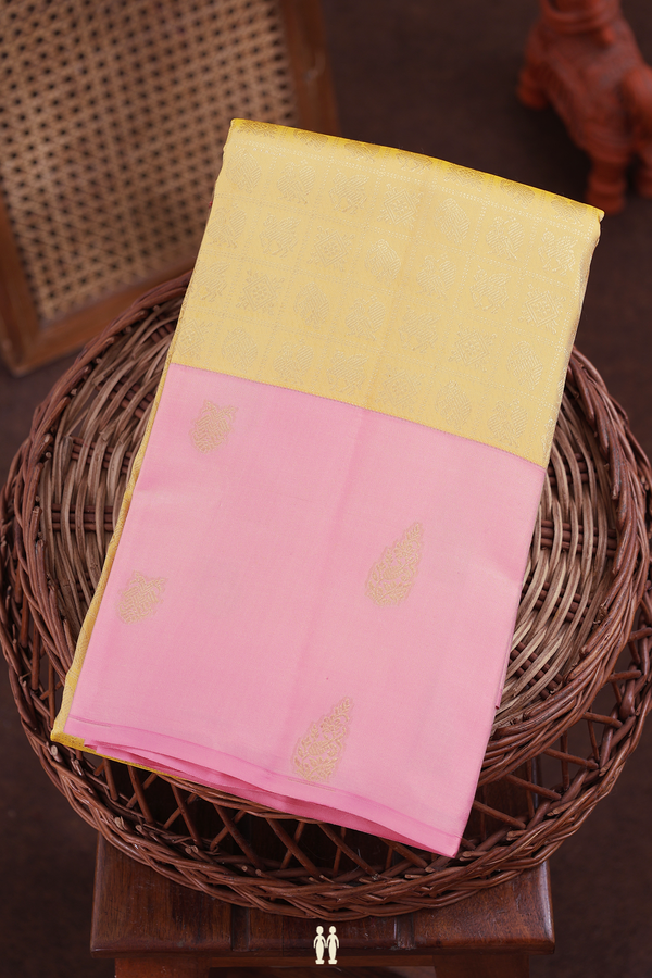 Kanchipuram Silk Saree In Yellow With Checks Design