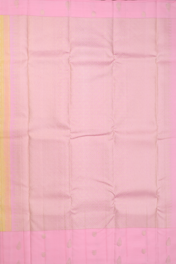 Kanchipuram Silk Saree In Yellow With Checks Design