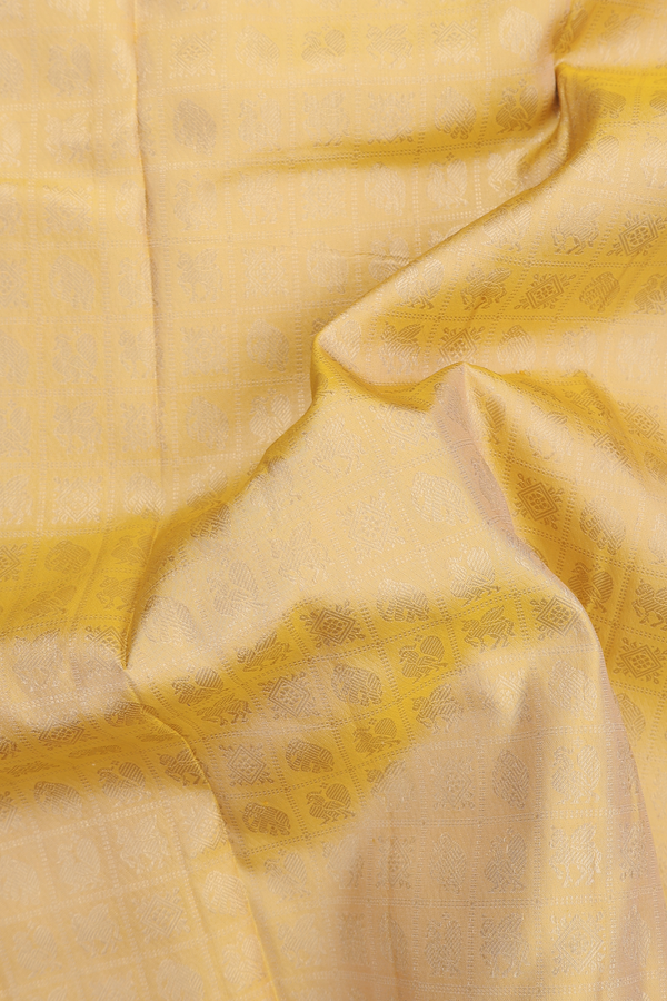 Kanchipuram Silk Saree In Yellow With Checks Design
