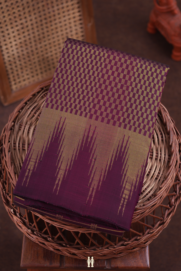 Kanchipuram Silk Saree In Plum Purple With Checks Design