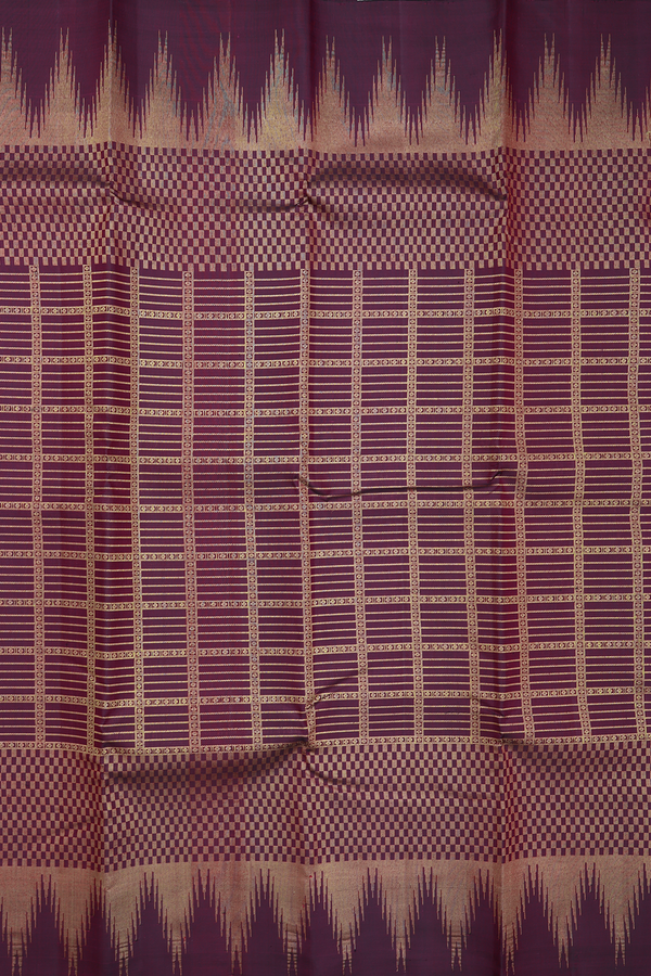 Kanchipuram Silk Saree In Plum Purple With Checks Design