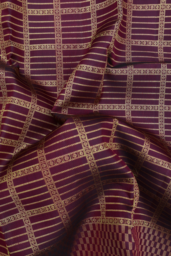 Kanchipuram Silk Saree In Plum Purple With Checks Design