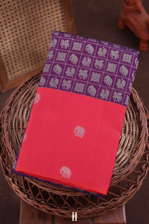 Kanchipuram Silk Saree In Grape Purple With Brocade Design