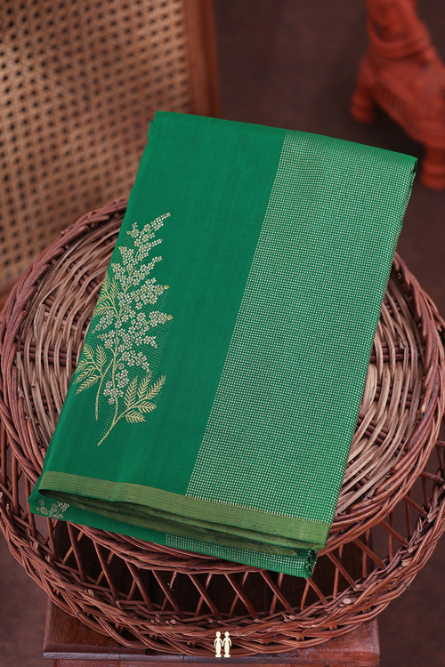 Kanchipuram Silk Saree In Green Along Stripes With Motifs