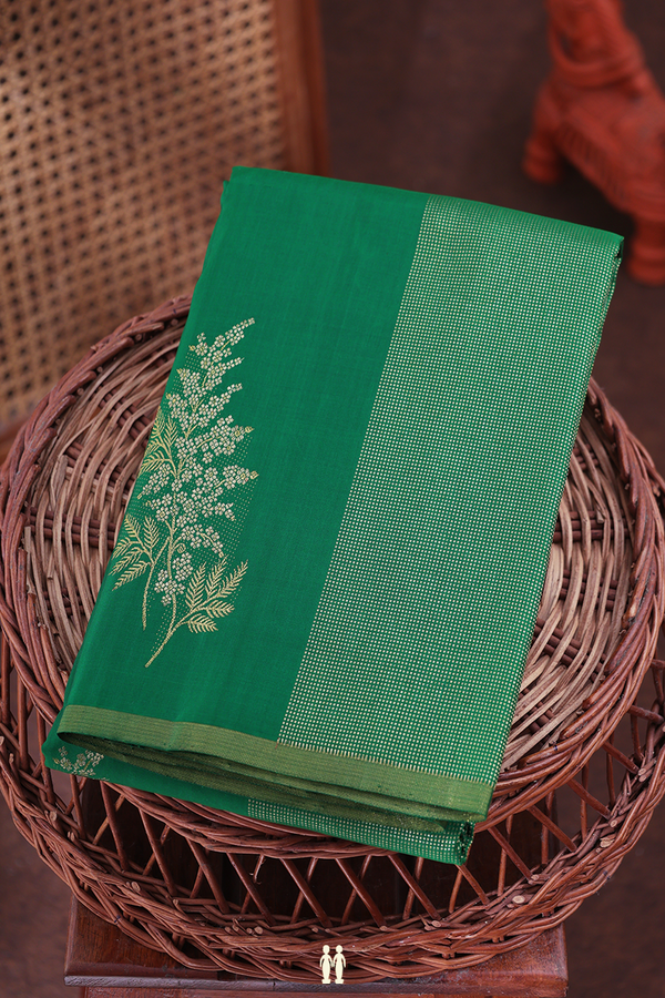 Kanchipuram Silk Saree In Green Along Stripes With Motifs