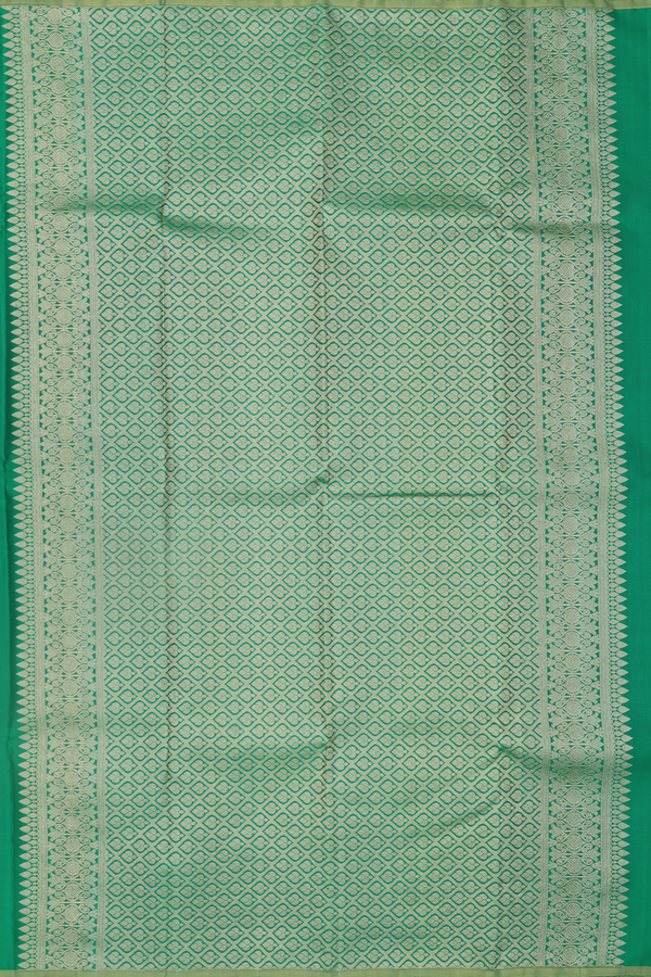 Kanchipuram Silk Saree In Green Along Stripes With Motifs