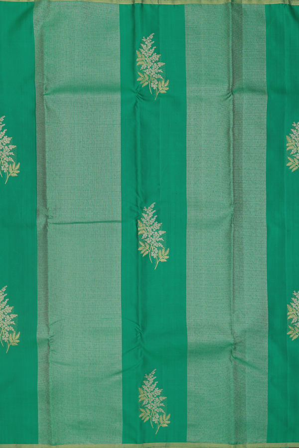 Kanchipuram Silk Saree In Green Along Stripes With Motifs