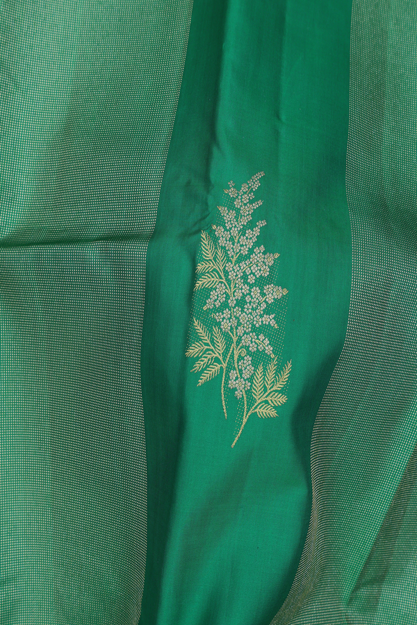 Kanchipuram Silk Saree In Green Along Stripes With Motifs