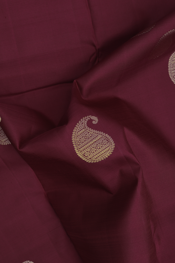 Kanchipuram Silk Saree In Red With Paisley Buttas