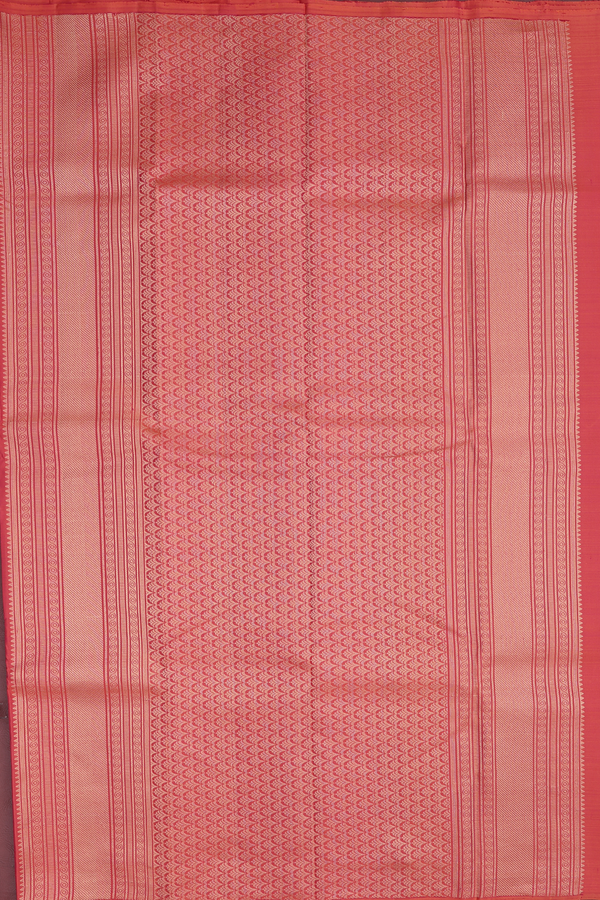 Kanchipuram Silk Saree In Coral Pink With Chakram Buttas