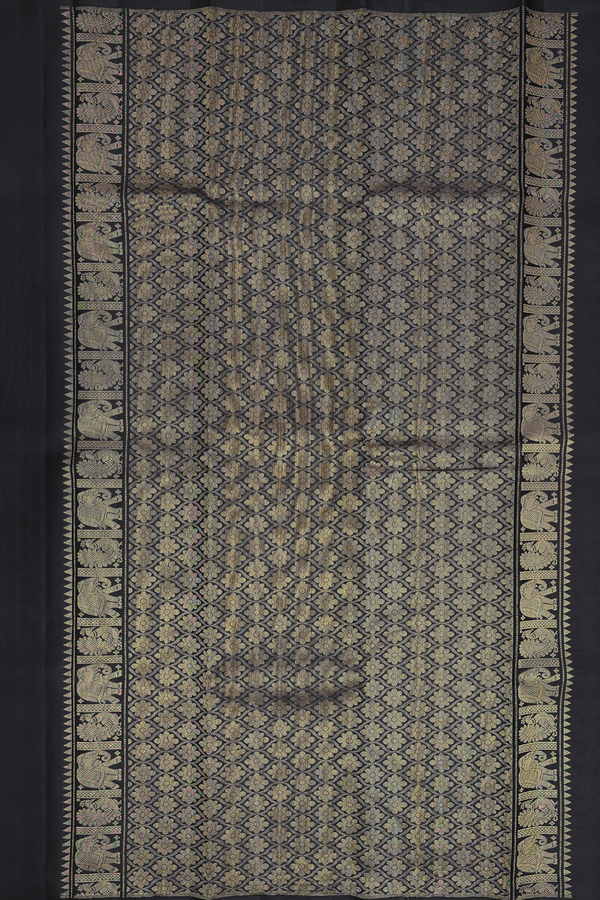 Kanchipuram Silk Saree In Black With Zari Motifs