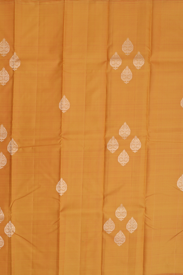 Kanchipuram Silk Saree In Mustard Yellow With Zari Buttas