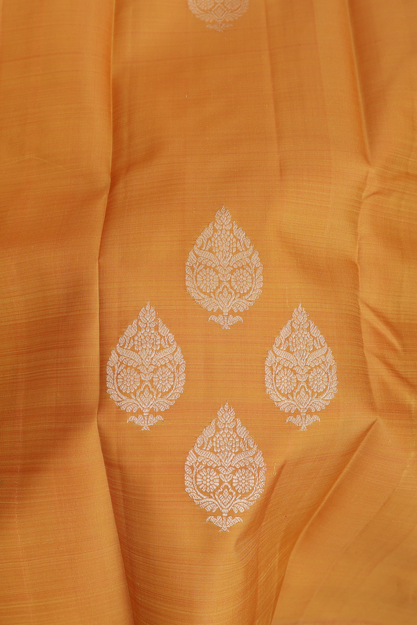 Kanchipuram Silk Saree In Mustard Yellow With Zari Buttas