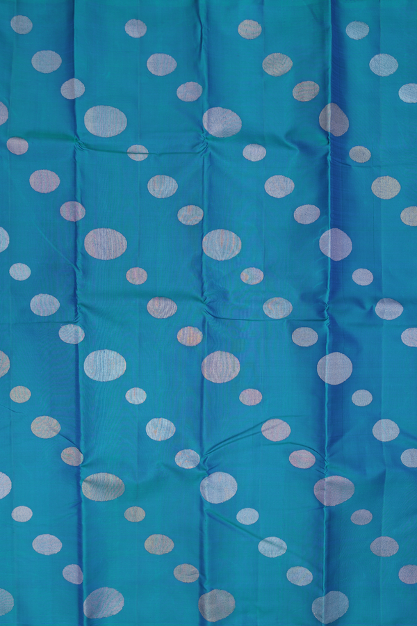 Kanchipuram Silk Saree In Cerulean Blue With Circle Buttas