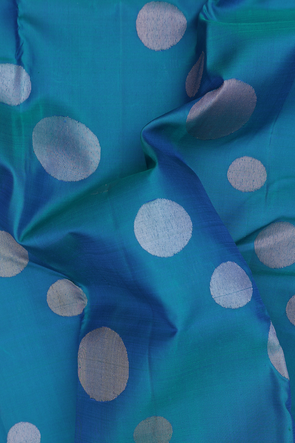 Kanchipuram Silk Saree In Cerulean Blue With Circle Buttas