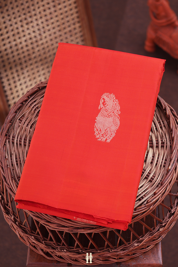 Kanchipuram Silk Saree In Bright Orange With Yali Motifs