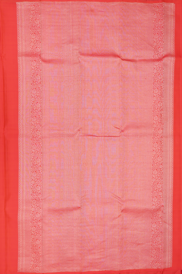 Kanchipuram Silk Saree In Bright Orange With Yali Motifs