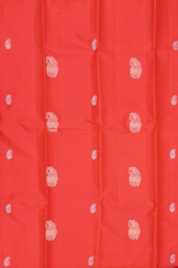 Kanchipuram Silk Saree In Bright Orange With Yali Motifs