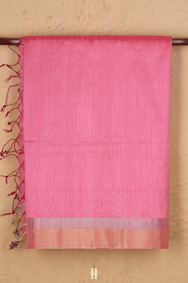 Raw Silk Saree In Plain Pink With Bavanchi Border