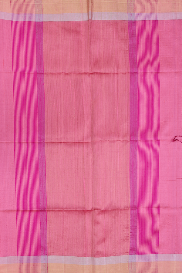 Raw Silk Saree In Plain Pink With Bavanchi Border