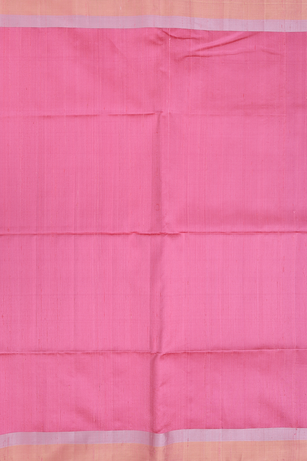 Raw Silk Saree In Plain Pink With Bavanchi Border