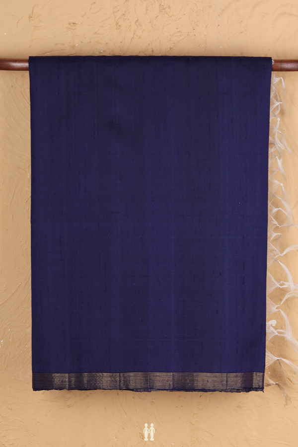 Raw Silk Saree In Navy Blue With Zari Border