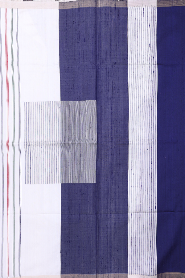Raw Silk Saree In Navy Blue With Zari Border