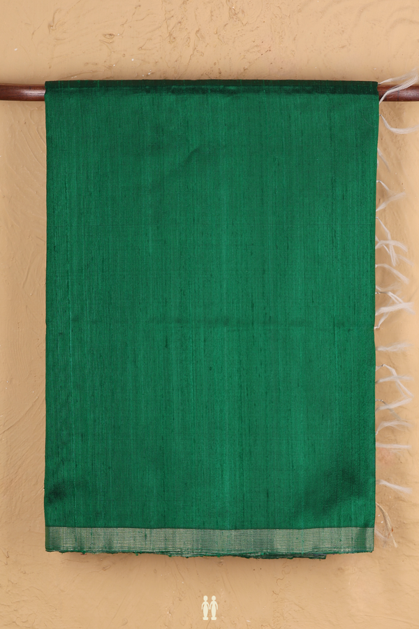 Raw Silk Saree In Emerald Green With Zari Border