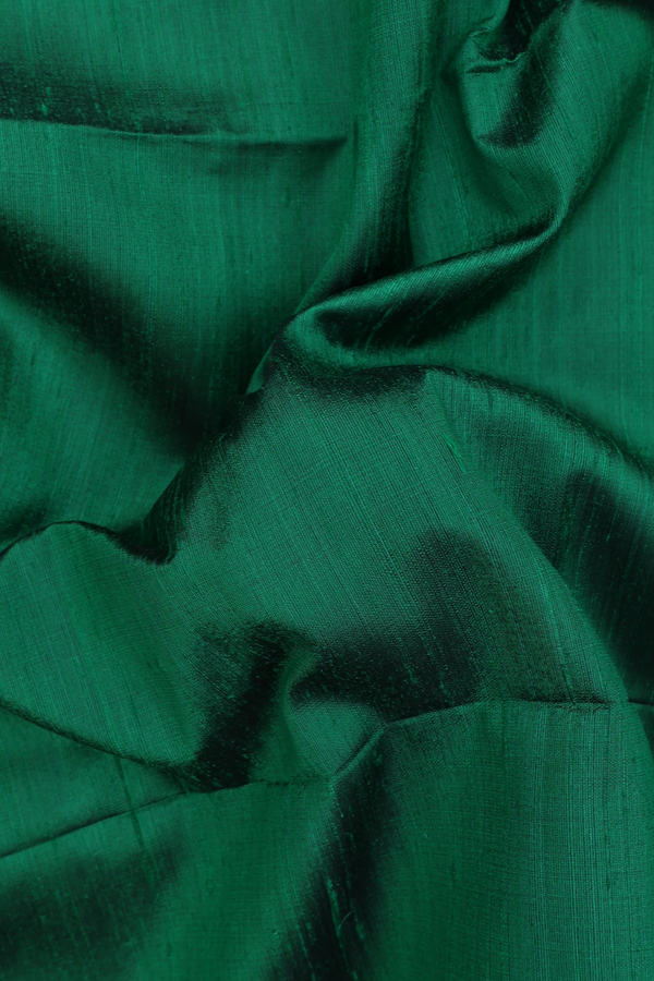 Raw Silk Saree In Emerald Green With Zari Border