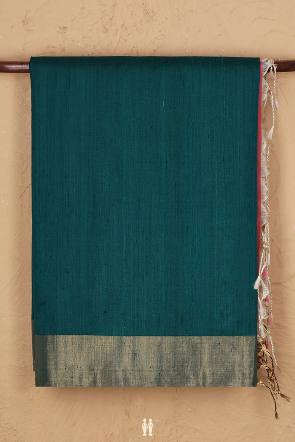 Raw Silk Saree In Forest Green With Bavanchi Border