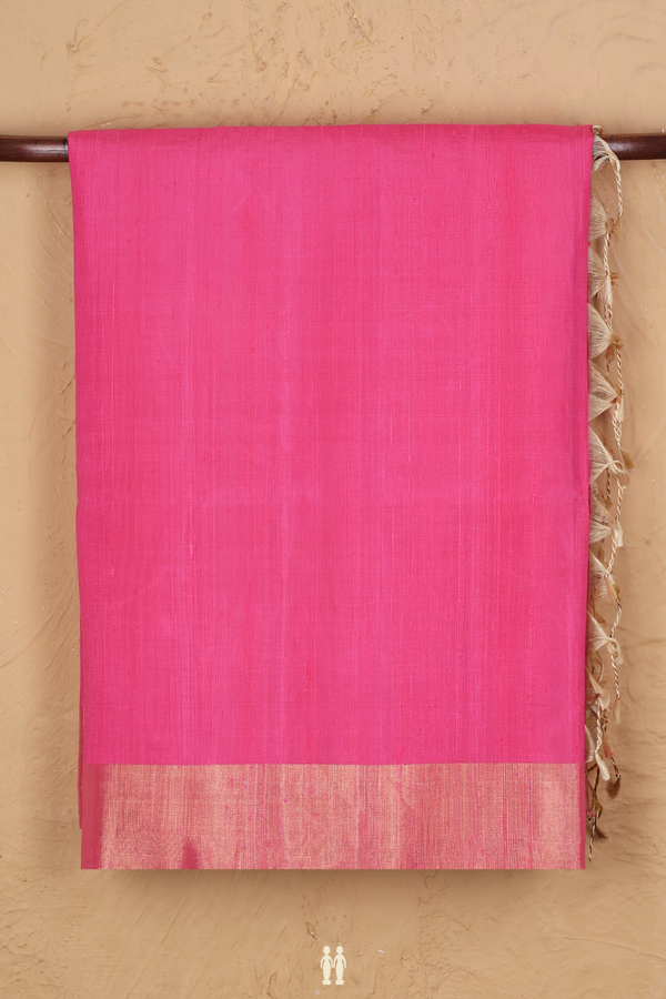 Raw Silk Saree In Plain Pink With Bavanchi Border