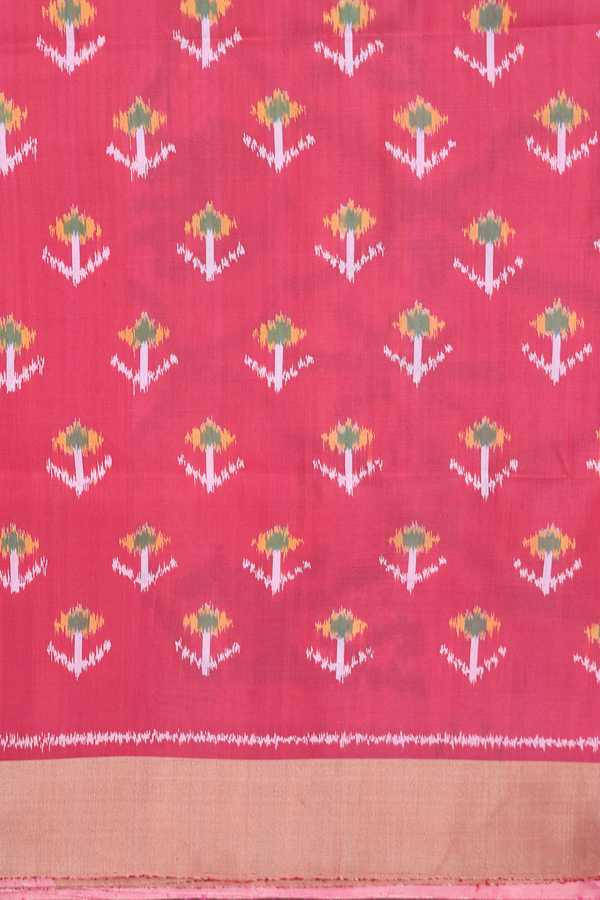 Raw Silk Saree In Plain Pink With Bavanchi Border