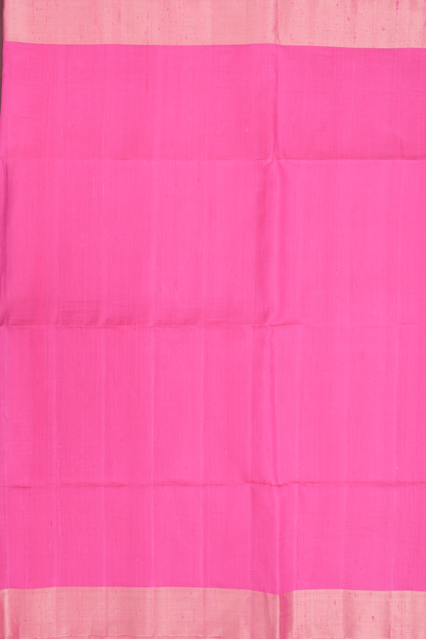 Raw Silk Saree In Plain Pink With Bavanchi Border