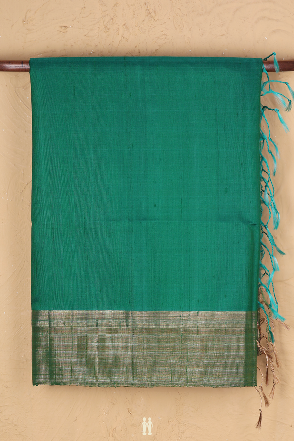 Raw Silk Saree In Teal Green With Zari Border