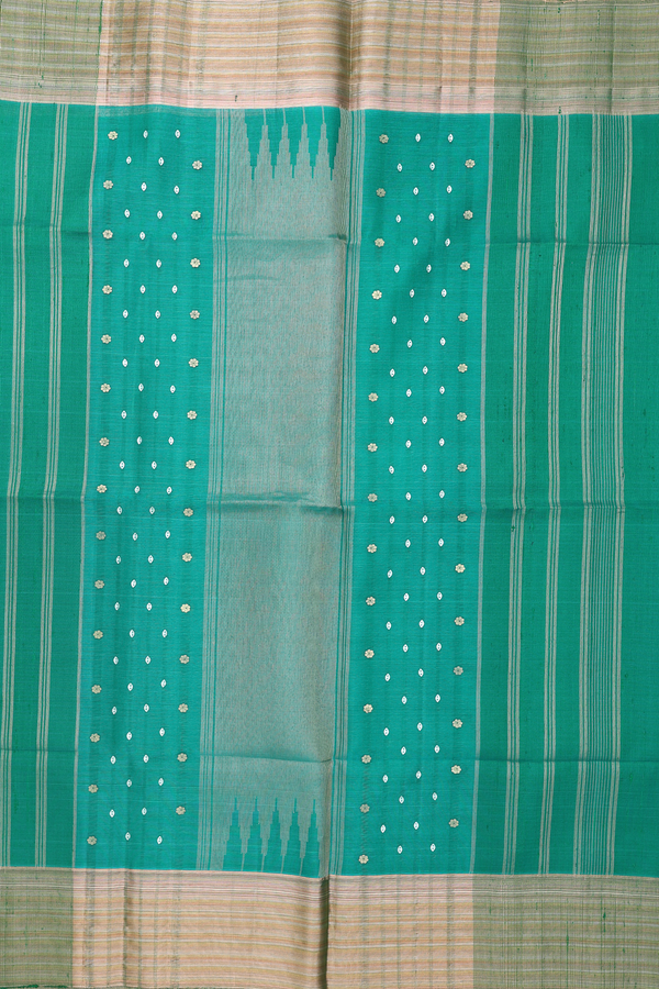 Raw Silk Saree In Teal Green With Zari Border